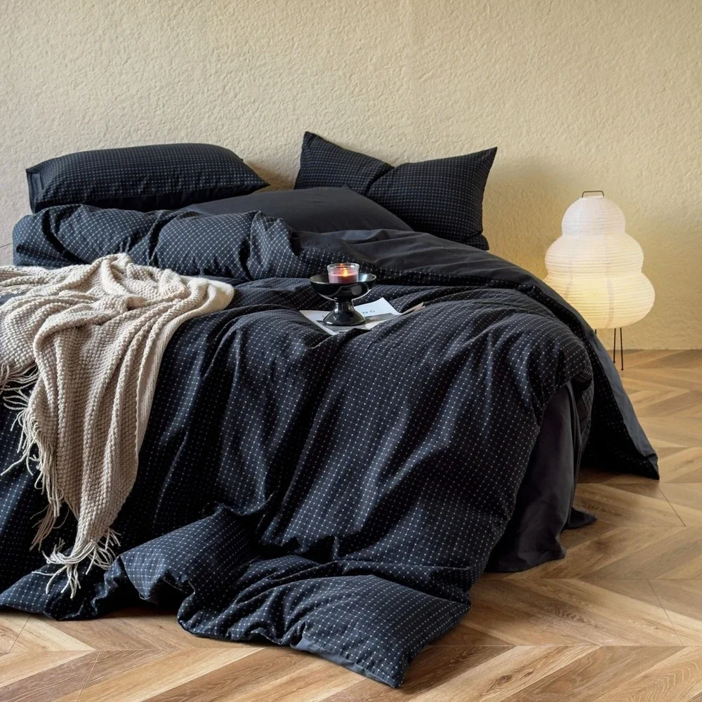 Of Joy Black Plaid 100% Cotton Yarn-dyed Jacquard Reversible Comforter Set Queen